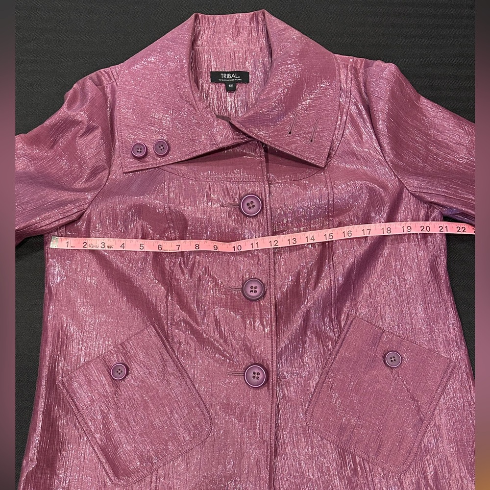 Tribal Metallic Purple Blazer Coat 3/4 Sleeve Shiny Glam Women 12 - Picture 5 of 10